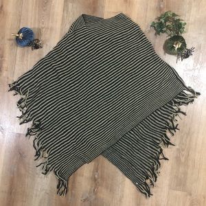 Striped Fringed Yarn Fall Pullover Shawl